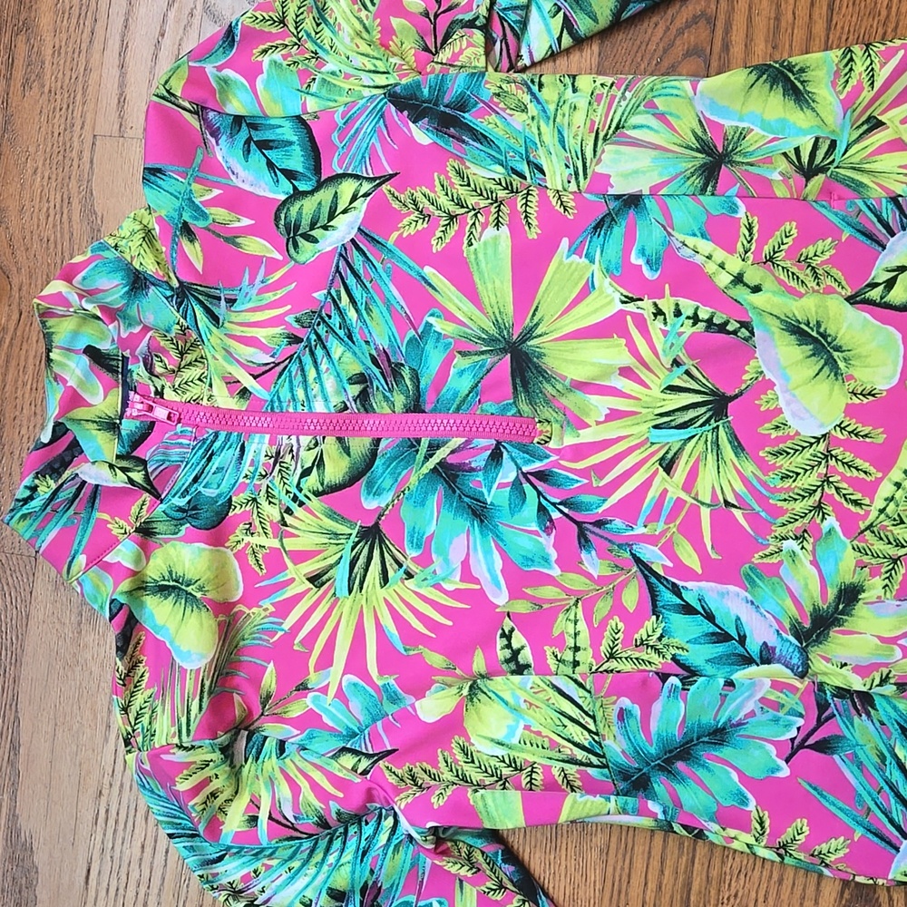 Tommy Bahama Pink and Green Tropical Print Top
